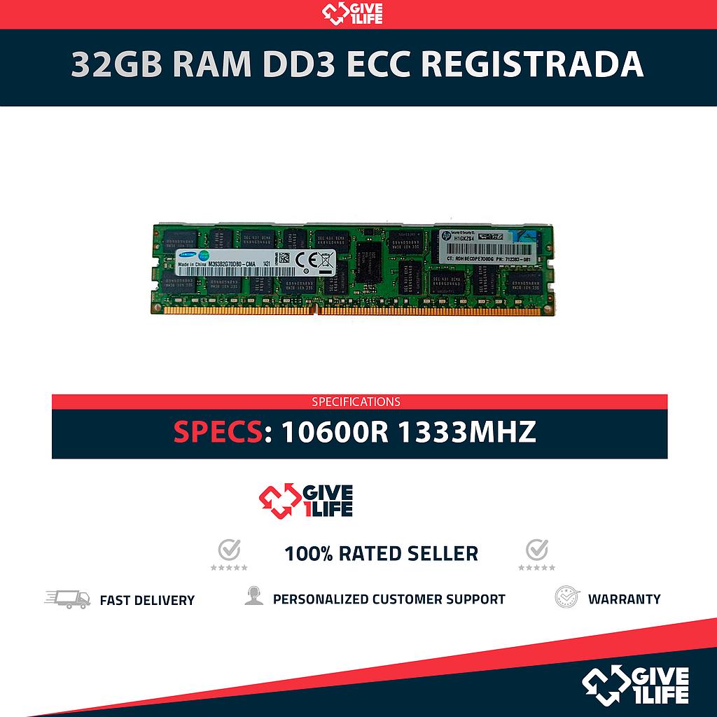 32GB RAM DDR3 4RX4 PC3L 10600R ECC REGISTRADA - ESPECIAL PARA SERVIDORES