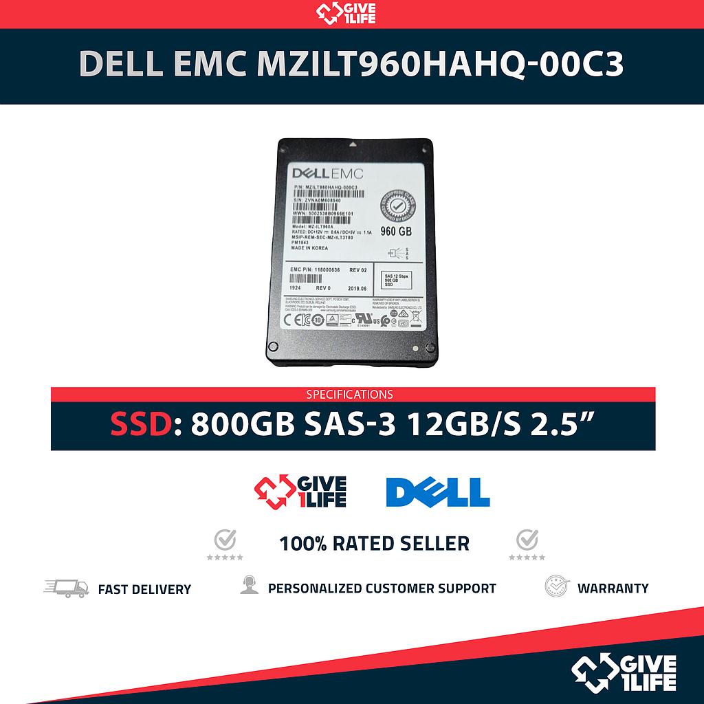 DELL EMC MZILT960HAHQ-00C3 SSD 800GB SAS-3 12GB/S 2.5"