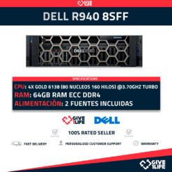 Dell PowerEdge R940 8SFF 4x Gold 6138 80 Núcleos 160 Hilos 64GB DDR4 PERC H330 2 PSU