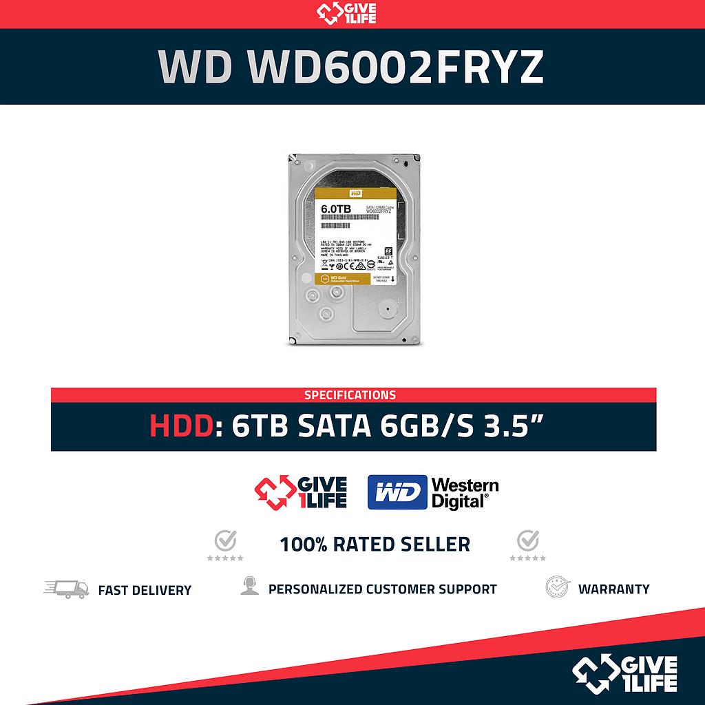 WESTERN DIGITAL WD6002FRYZ 6TB HDD 3.5" SATA 6GB/S 7.2K RPM 128MB CACHE