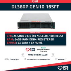 HP Proliant DL380 Gen10 16SFF (8X NVME) 2x Gold 6138 (40 Núcleos 80 Hilos) 64GB RAM S100i 2 PSU