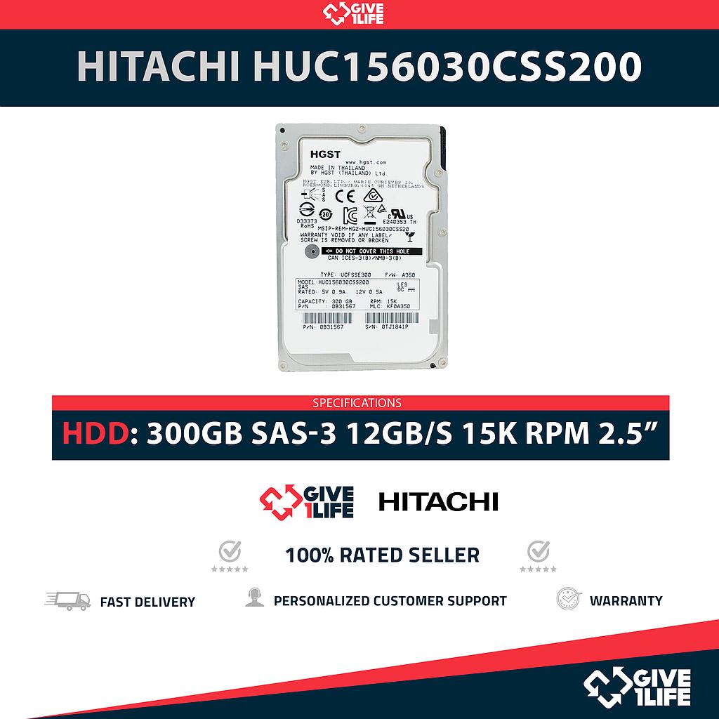 HITACHI HUC156030CSS200 300GB HDD 2.5" SAS-3 12GB/S 15K RPM CACHE 128MB