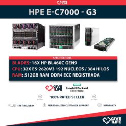 Chassis HP E-C7000 G3 + 16 x Blades BL460C Gen9 E5-2620 V3 512GB RAM 192CO/384TH + 2X HP 10GbE Pass-Thru