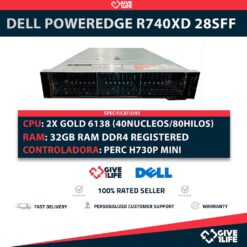 Servidor Rack DELL PowerEdge R740XD 24SFF + 4SFF 2x Gold 6138 + 32GB DDR4+ H730P Mini + NWMNX