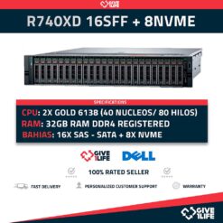 Servidor Rack DELL PowerEdge R740XD 24 SFF "8 NVME" 2x Gold 6138 + 32GB DDR4+ H740P