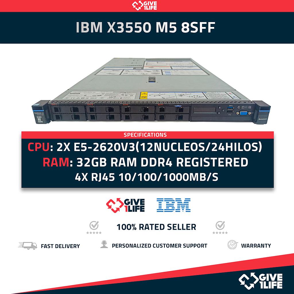 Servidor Rack IBM X3550 M5 8SFF 2xE5-2620V3 + 32GB DDR4 + M5210 + 2PSU 5463-AC1