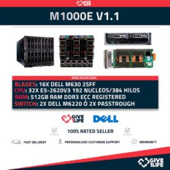 DELL M1000E V1.1 Blade Chassis + 16x M630 192 Cores 384 Threads 512GB RAM DDR4  + 2X M6220