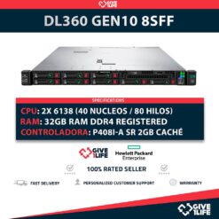 HP Proliant DL360 Gen10 8SFF 2x Gold 6138 (40 Núcleos/ 80 Hilos) 32GB ECC DDR4 P408i-a SR/2GB 331FLR 2x PSU