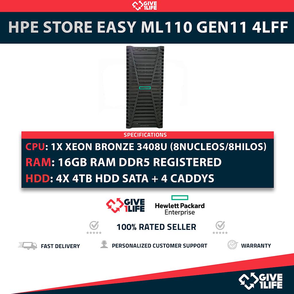 *NUEVO CON CAJA* HPE StoreEasy ML110 Gen11 4LFF 1x 3408U + 16GB RAM DDR5 + Intel VROC SATA/NVMe integrado + 1PSU 500W + 4X 4TB HDD SATA + 4X CADDYS