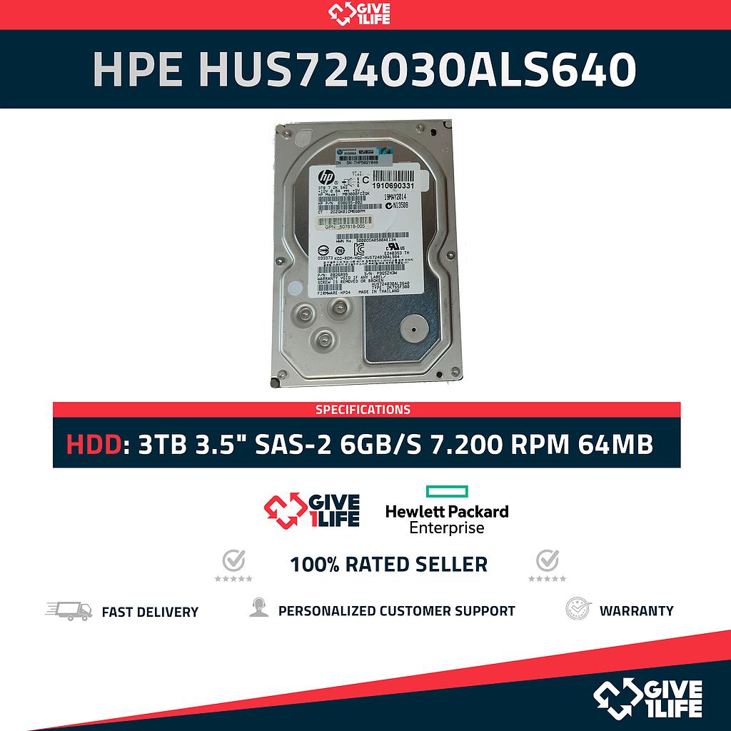 HPE HUS724030ALS640 3TB HDD 3.5" SAS-2 6GB/S 7.200 RPM 64MB CACHÉ