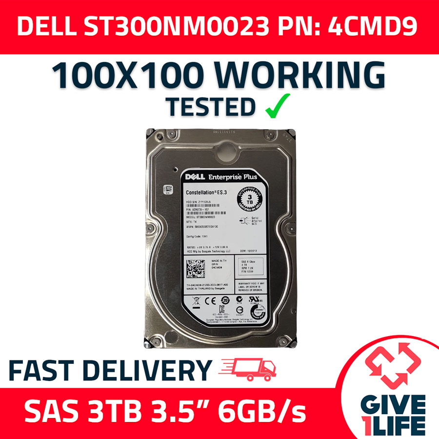 DELL ENTERPRISE PLUS-4CMD9- ST3000NM0023 3TB HDD 3.5" SAS-2 6GB/S 7.2K 128MB