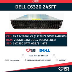Servidor Rack DELL C6320 24SFF 4xNODOS RW6H4 – 8 x E5-2650Lv4 (112C/224T) + 256GB + 2 PSU + 24x SSD SATA 1.6TB