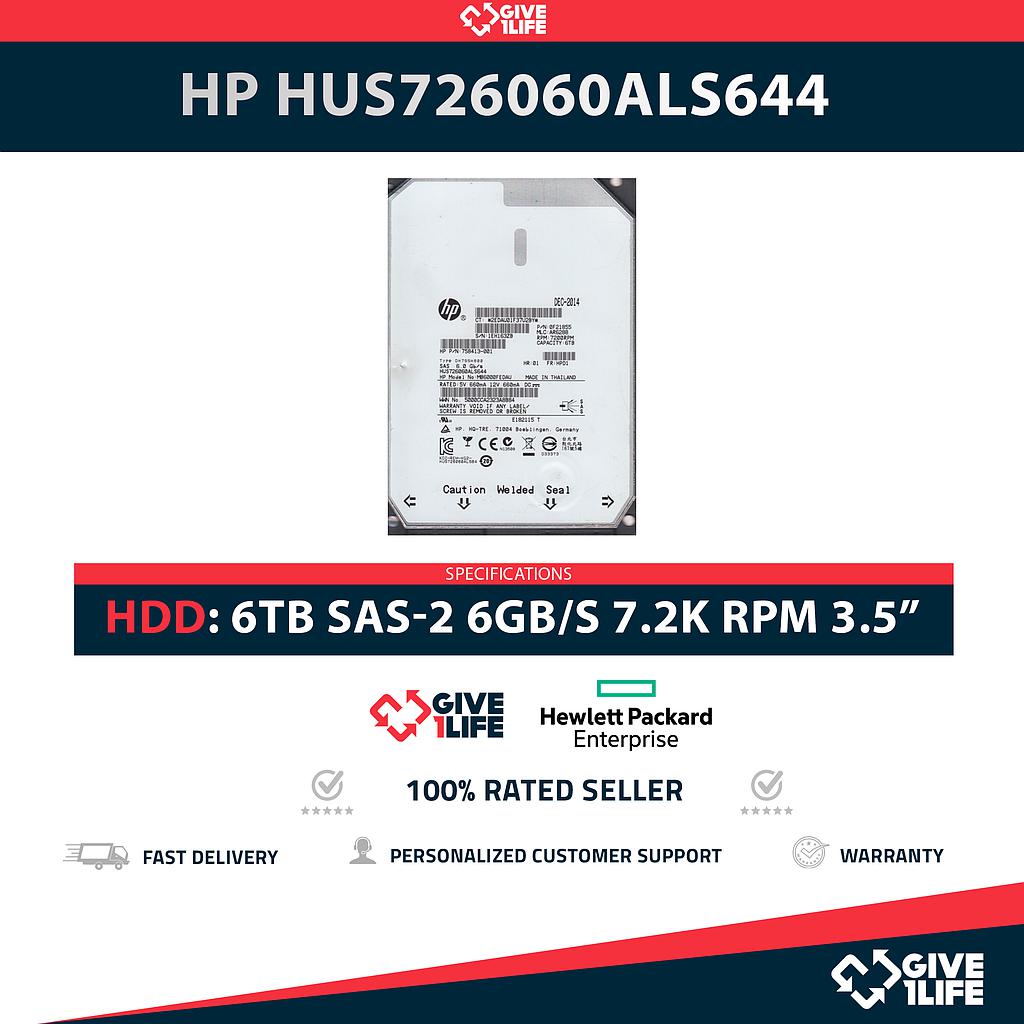 HP HUS726060ALS644 6TB HDD 3.5" SAS-2 6GB/S 7.2K RPM 64MB CACHÉ