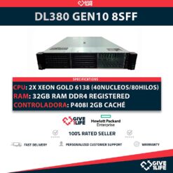 HP Proliant DL380 Gen10 8SFF 2x Gold 6138 (40 Núcleos 80 Hilos) 32GB RAM P408i-a SR 331 FLR 2 PSU