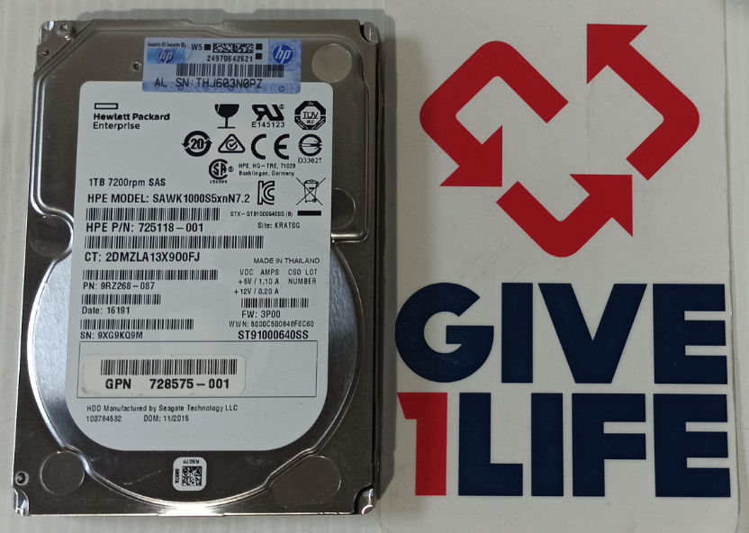 HPE ST91000640SS 1TB HDD 2.5" SAS-2 6GB/S 7.2K 64MB - 725118-001 - Imagen 3