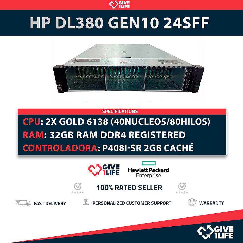 HP Proliant DL380 Gen10 24SFF 2x Xeon Gold 6138 (40 Núcleos / 80 Hilos) 32GB RAM P408i-a SR 2 PSU