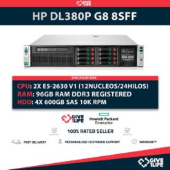 Servidor Rack HP DL380P G8 8SFF 2x E5-2630 V1 + 96GB RAM +P420 + 2 PSU + 4x 600GB