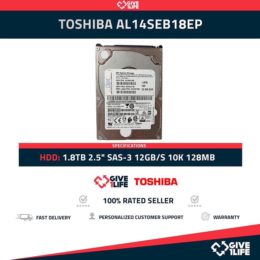 TOSHIBA AL14SEB18EP 1.8TB HDD 2.5" SAS-3 12GB/S 10K 128MB 4KN