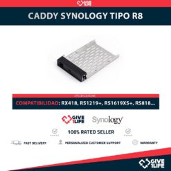 CADDY SYNOLOGY TIPO R8 3.5" LFF COMPATIBLE CON RX418, RS1219+, RS1619xs+, RS818+, RS819, RS818RP+, RS820+, RS820RP+, RS1221+, RS1221RP+, RS422 + TORNILLOS