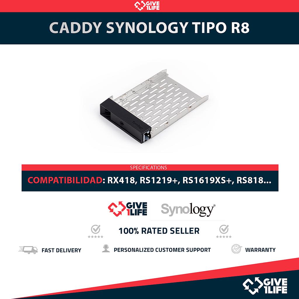 CADDY SYNOLOGY TIPO R8 3.5" LFF COMPATIBLE CON RX418, RS1219+, RS1619xs+, RS818+, RS819, RS818RP+, RS820+, RS820RP+, RS1221+, RS1221RP+, RS422 + TORNILLOS