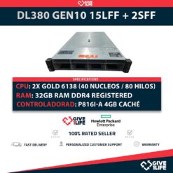 HP Proliant DL380 Gen10 15LFF + 2SFF 2x Gold 6138 (40 Núcleos 80 Hilos) 32GB RAM P816i-a SR 2x PSU