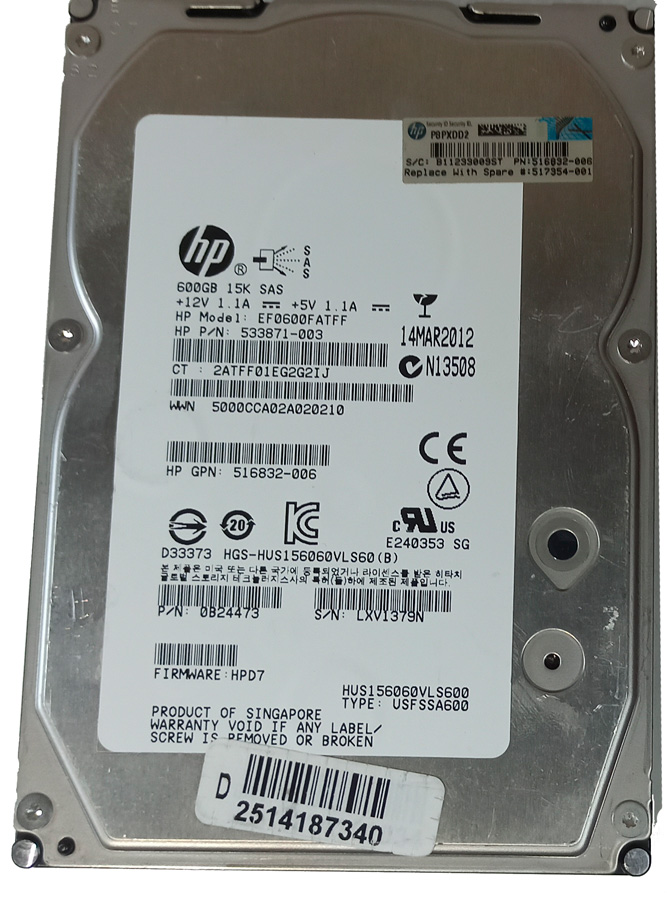 HP HUS156060VLS600 HDD 600GB 3.5" SAS 6GB/S 15K RPM 533871-003 - Imagen 9