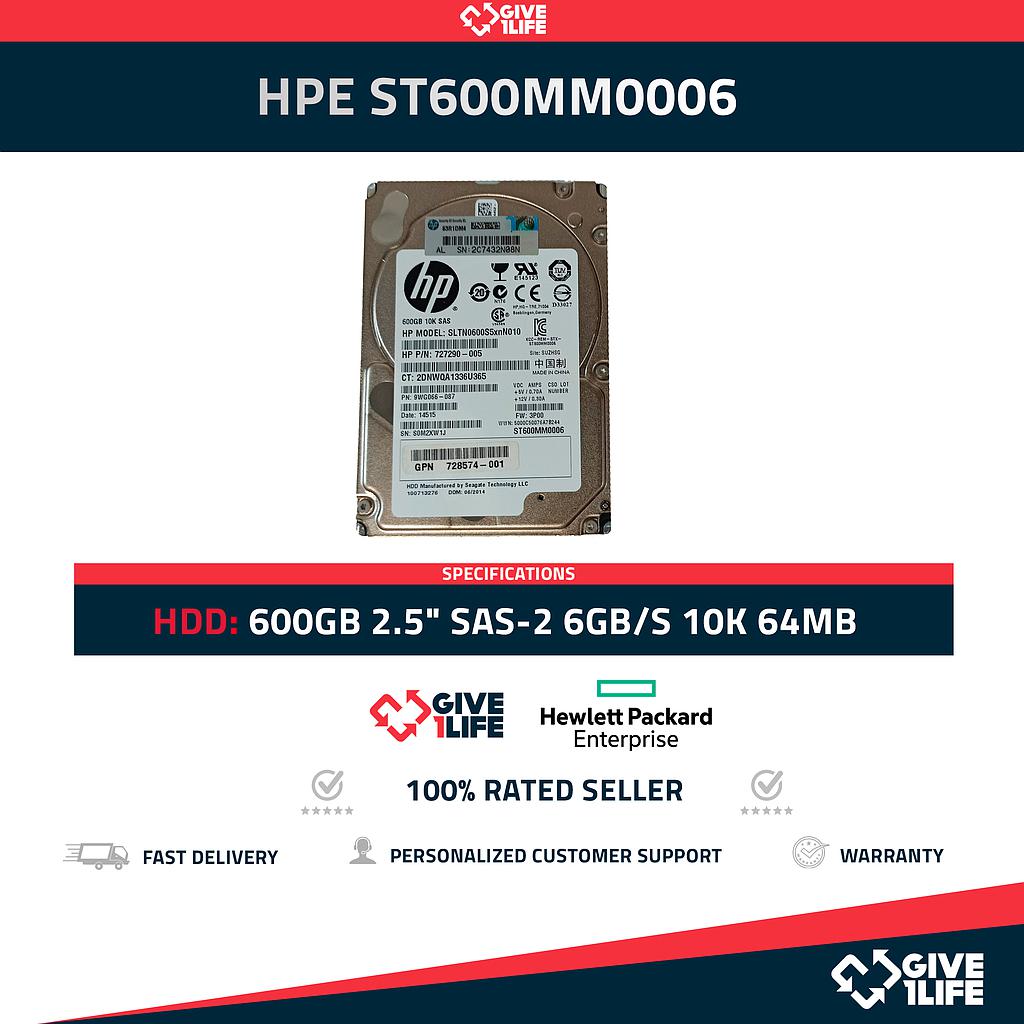 HPE ST600MM0006 600GB HDD 2.5" SAS-2 6GB/S 10K 64MB - 727290-005 / 9WG066-087