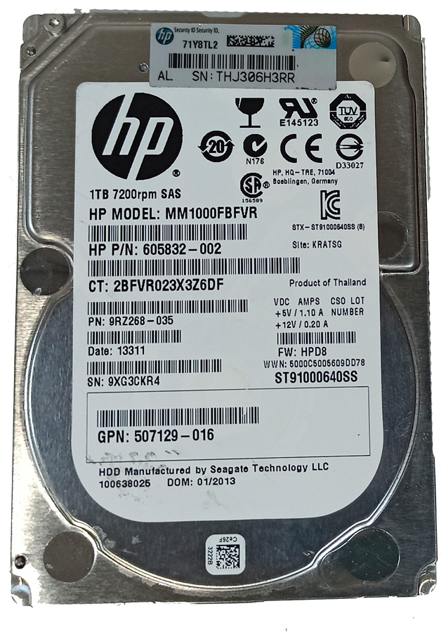 HPE ST91000640SS 1TB HDD 2.5" SAS-2 6GB/S 7.2K 64MB - 725118-001 - Imagen 2