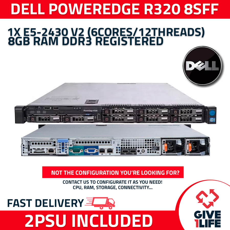DELL POWEREDGE R320 8SFF 1x E5-2430 + 8GB RAM +H710 +IDRAC 7 +2 PSU