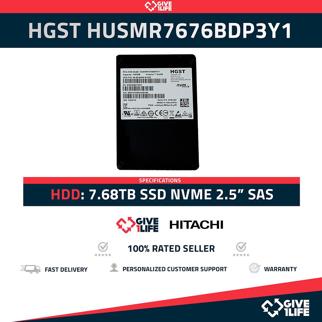 HITACHI HUSMR7676BDP3Y1 7.68TB SSD NVMe 2.5" SFF 32GB/S