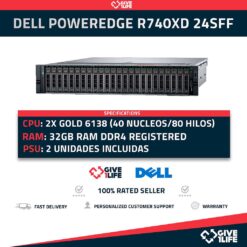 Servidor Rack DELL PowerEdge R740XD 24SFF + 2SFF 2x Gold 6138 + 32GB DDR4 + H740P PCI + HBA 330 MINI + HBA 330 PCI + 2 PSU