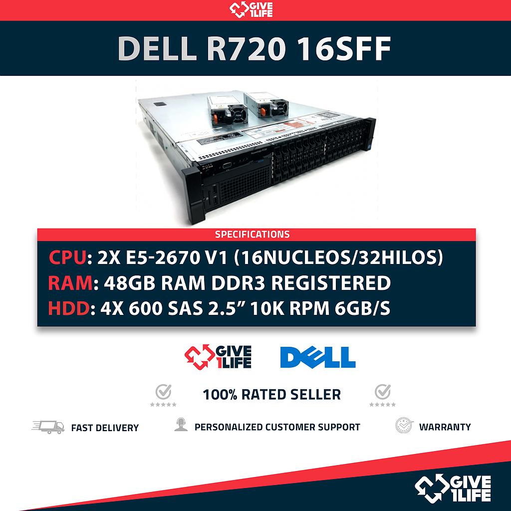 Servidor Rack DELL PowerEdge R720 16SFF 2xE5-2670 + 48GB + H710 + 4x 600GB SAS