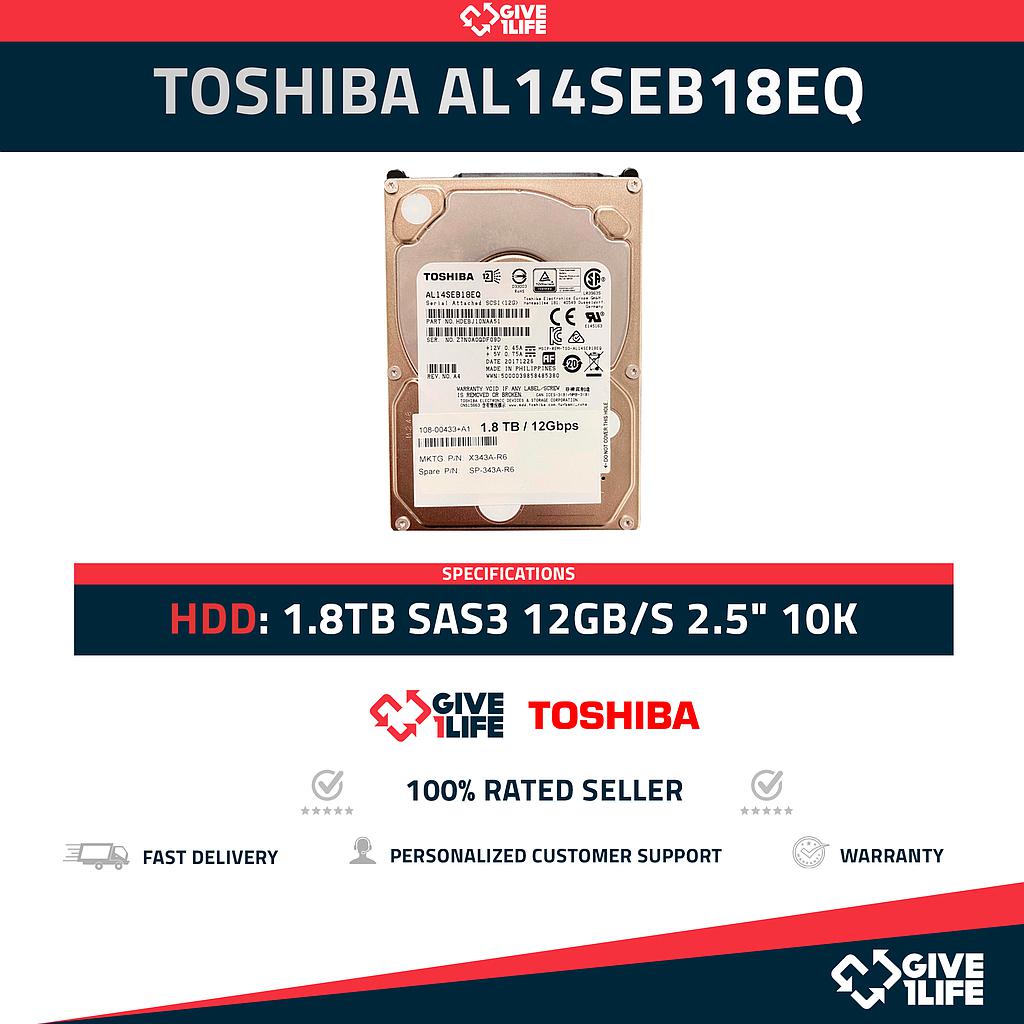 TOSHIBA AL14SEB18EQ HDD 1.8TB SAS3 12GB/S 2.5" 10K RPM -ESPECIAL PARA SERVIDORES