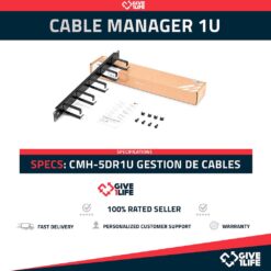 Cable Manager 1U Horizontal CMH-6DR1U Gestión de Cables Rack