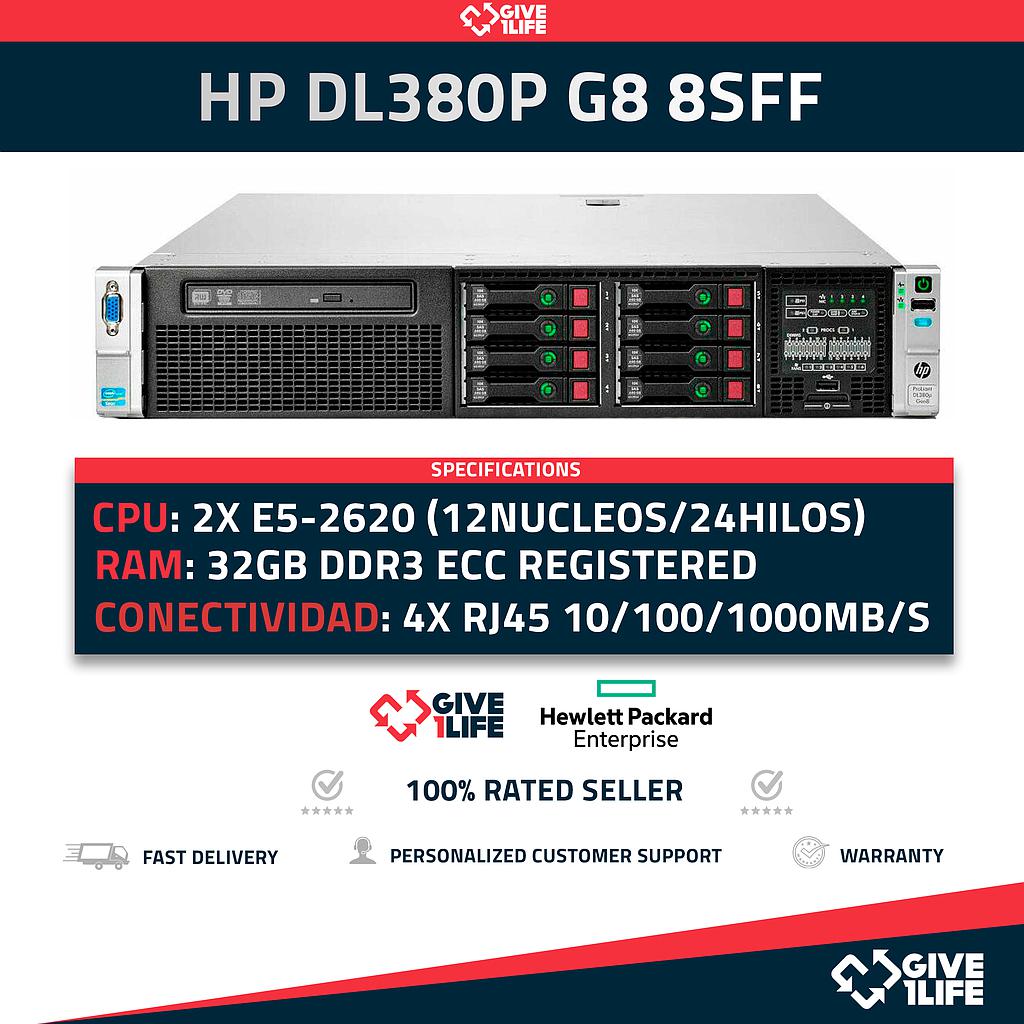 Servidor Rack HP DL380P G8 8SFF 2xE5-2620 +32GB RAM +P420 +2PSU HSTNS-5163