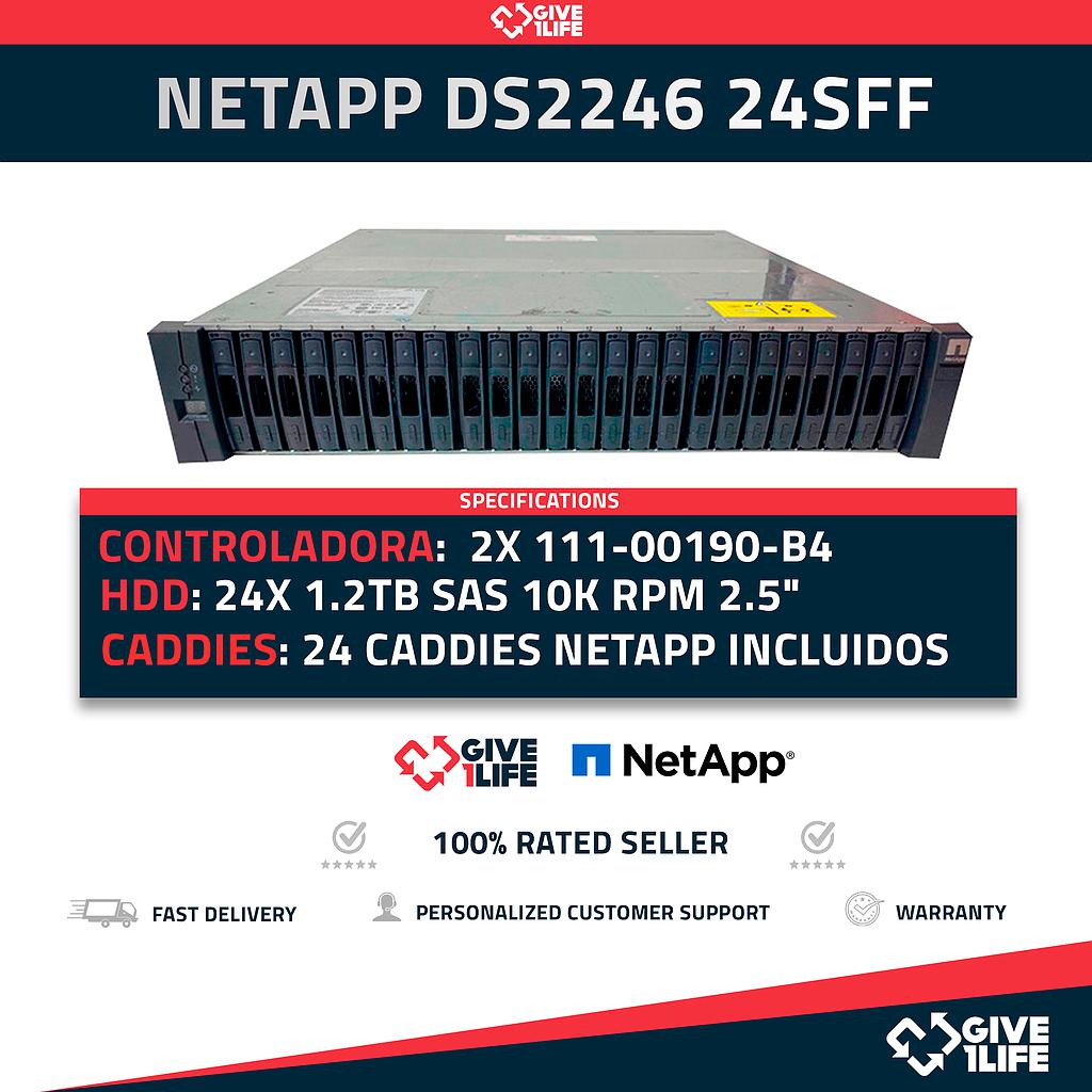 NETAPP DS2246 28.8TB 24SFF 2x111-00190-B4+24x CADDIES+2xFUENTES