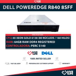 Dell PowerEdge R840 8SFF 4x Xeon Gold 6138 80 Núcleos 160 Hilos 64GB RAM PERC S140