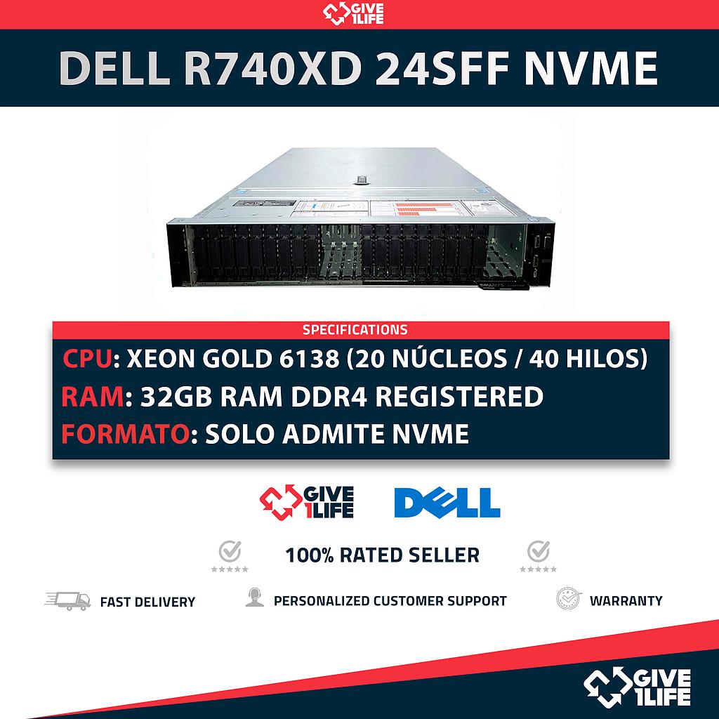 Servidor Rack DELL PowerEdge R740XD 24SFF NVME 2x Gold 6138 + 32GB DDR4 + 2 PSU