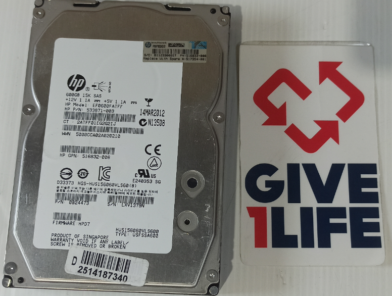 HP HUS156060VLS600 HDD 600GB 3.5" SAS 6GB/S 15K RPM 533871-003 - Imagen 8
