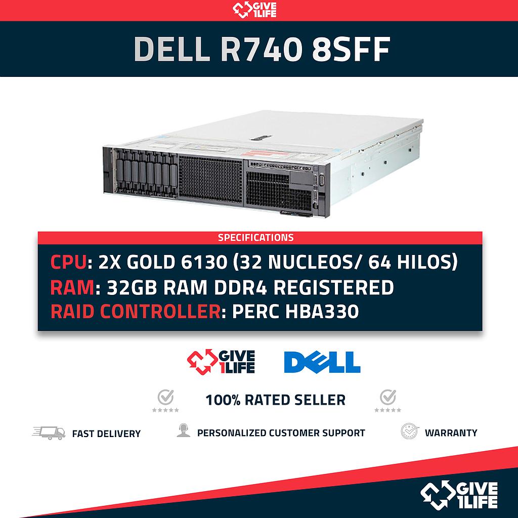 Dell PowerEdge R740 8SFF 2x Xeon Gold 6130 32 Núcleos 64 Hilos 32GB RAM PERC HBA330